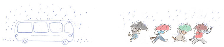 car sous la pluie, animaux cours sous la pluie. Par yakabee